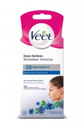 Восковые полоски для депиляции, Veet (Вит) 20 шт для чувствительных участков тела и для лица масло ши технология Изи-Гельвокс